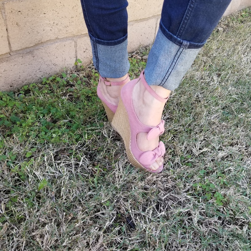 💖  last 10 💗Pink  SUEDE BOW ANKLE STRAP - Picture 4 of 7